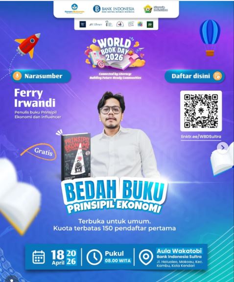 Capture331 Hari Buku Sedunia, BI Sultra Bakal Hadirkan Ferry Irwandi Bedah Buku Prinsipil Ekonomi