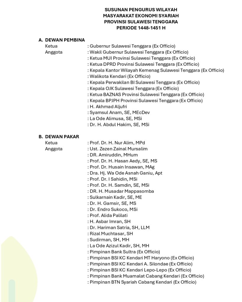 SK-PW-MES-Sulawesi-Tenggara-2026_page-0002-819x1024 Pengurus MES Sultra 1448–1451 H Resmi Dilantik: Momentum Dorong Akselerasi Ekonomi Syariah